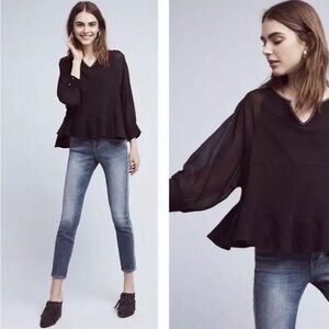 AKEMI+KIN Anthropologie Fenn Dolman Black Peasant Swing Embroidered Neck Size M